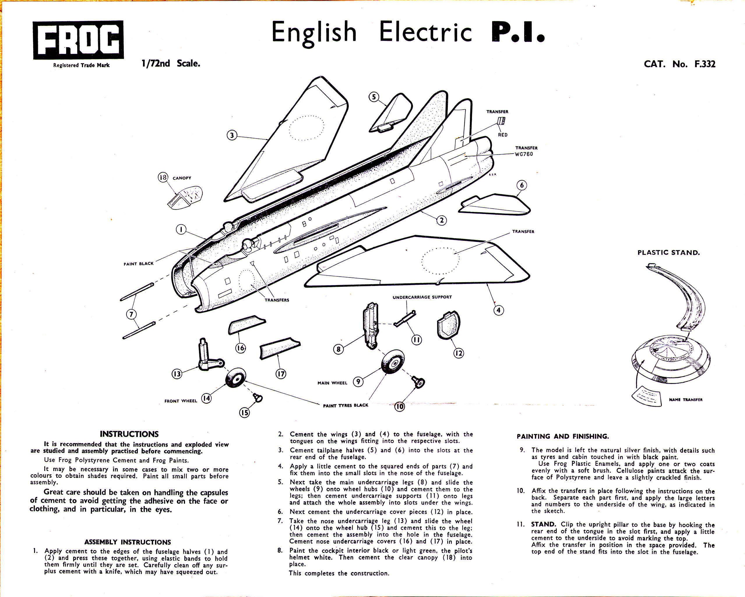 FROG F332 English Electric P.1, with Gold Tokens, International Model Aircraft Limited, 1965, assembly instructions